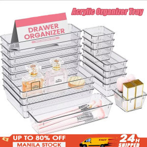 5pcs Clear Drawers Organizer Tray Acrylic Vanity Tray Storage Non-Slip Storage Containers Drawer Organizers Set for Makeup Jewelries Bedroom Kitchen Utensils