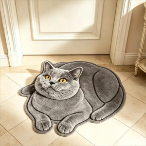 VIKAMA Tuxedo Cat Shaped Fluffy Rug Black White Cute Stretching Kitty Non Slip Bedroom Sofa Entry Decor Carpet