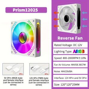 Prism 12cm ARGB PWM PC Cooling FanInfinity Mirror Lighting Effect5V 3PIN Sync800-2000 RPMQuiet High Airflow Cooling Fan