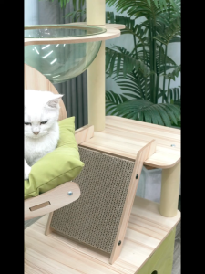 Large Wooden Cat Tree Modern Multi-Level Cat Tree 150cm Cat Climbing Frame Integrated Scratching Post Capsule Design