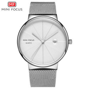 Ultra-Thin Mens Watch MINIFOCUS Business Style Waterproof Silent Quartz Movement Stainless Steel Band round Dial Mineral Glass