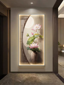 New Chinese Style Entrance Decorative Painting Vertical Lotus Flower Wall Art Corridor End Passage High-End Feeling Hanging Picture Frame