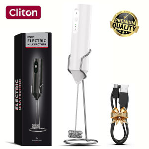 cliton | Multi-Function Wireless Rechargeable Handheld Electric Milk Frother with Storage Base for Office Use