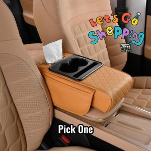 Car Center Console Height Increasing Armrest Cushion Multifunctional PU Leather Armrest Pad with Cup Holder Tissue Box Universal Car Armrest Pillow