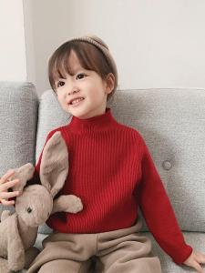 Girls Knitted Sweater Fleece Lined Thickened Half High Collar Underwear for Autumn Winter Pure Color Versatile Baby Base Shirt