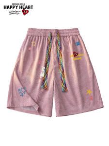 CHARLES JANGS HAPPY HEART | Summer Lightweight Graffiti Bear Print Textured Tie Dye Shorts