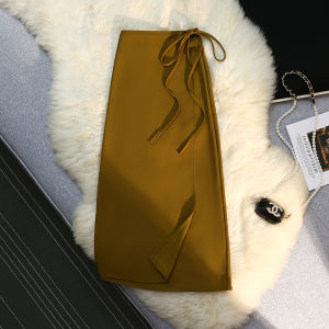 One-Piece Asymmetrical Belted Womens Skirt Spring Summer High Waist Midi A-Line Professional Suit Skirt Fashionable Knot Decor