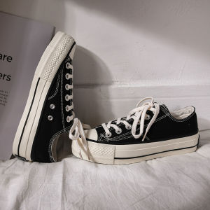 รองเท้าผ้าใบหุ้มข้อส้นแบนหนาสำหรับผู้หญิง รองเท้าผ้าใบสไตล์เกาหลีสำหรับนักเรียน รองเท้าส้นแบนพื้นต่ำ รองเท้าส้นแบนทรงสปอร์ตสำหรับผู้หญิง