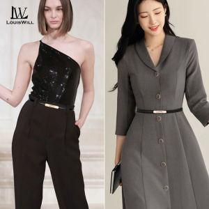 LouisWill ชุดเดรสสายรัดเอวสายรัดยาวสำหรับเด็กผู้หญิงดีไซน์หัวเข็มขัดทองหรูหรามีเข็มขัดสานแฟชั่นเข็มขัดผู้หญิง