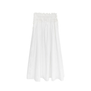 DOGGYQIN Spring 2025 Womens Fashion Embroidered Half-length Skirt Set with Bubble Sleeves Large U-neck Summer Butterfly Knot