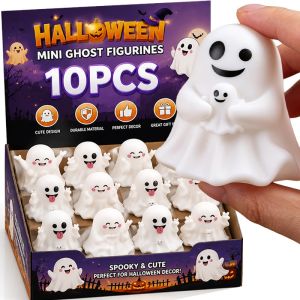 10Pcs Cute Halloween Ghost Resin Mini Figurine Cute Spooky Desktop Decoration White Ghost Statue Home Decor Cake Topper Ornament