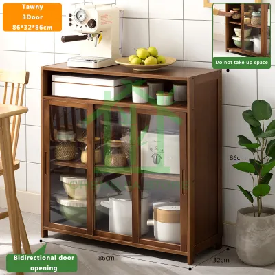 Bamboo Sideboard Kitchen Cabinet 2/3/4 Doors Lemari Dapur Tea edge Cabinet Dish cabinet Wine Cabinet With Cover Large Size Cabinet For Kitchen橱柜