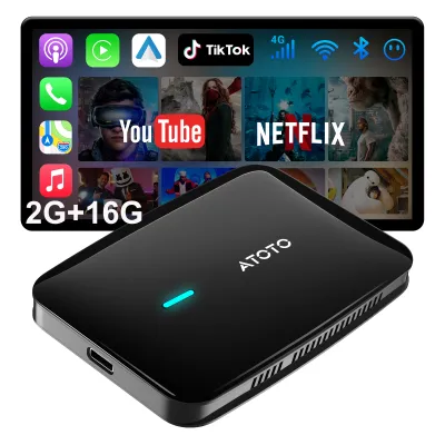 ATOTO Wireless CarPlay Adapter Magic AI Box with Dual-WiFi Stability 4GB+32GB Enjoy Video & Music Apps Navigation AI Voice Plug & Play for Factory Wired CarPlay