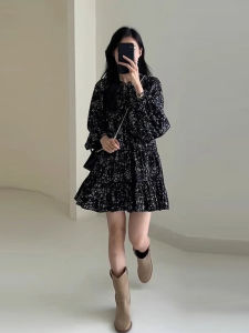 Homecore | Beautiful Black Floral Print Long Sleeve Dress