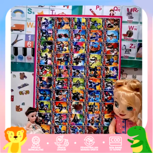 Paket 20 Poster Dinding Edukasi Anak Belajar Gambar Karakter Kartun Anak 50 Kotak