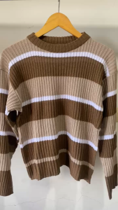 alika sweater rajut wanita crop top garis garis lengan panjang -  atasan knitwear korean style