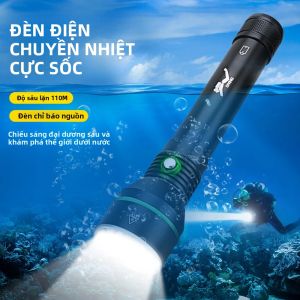 BORUiT Đèn Pin Lặn Siêu Sáng IPX8 Đèn LED Chống Nước Chuyên Nghiệp Có Dây Cầm Tay Để Lặn Pin 18650/26650 Đi Kèm