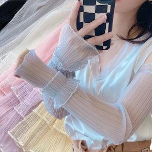 Summer Long Fingerless Gloves Women Sun Protection Sleeves Gloves Thin Lace Mesh Arm Sleeve Sunscreen Driving UV Breathable Mittens