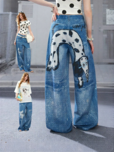 Unifree | Splatter Distressed High Waist Loose Straight Long Jeans