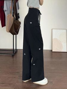 กางเกงลำลองเอวสูงทรงหลวมทรงตรงสำหรับผู้หญิง สีดำ ทรงสลิมฟิต ทรงเข้ารูป ฤดูใบไม้ผลิและฤดูร้อน 2024 กางเกงขายาวทรงเข้ารูป