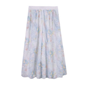 miiow | MiiOW Womens Summer Thin Casual Loose High Waist Skirt Pants Floral Print Comfortable Straight Leg Polyester Fiber Wide Leg