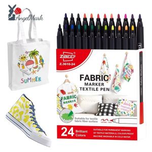 Waterproof Colorfast Fabric Textile Marker Pens Set 12 / 24 Colors DIY Clothes Art Graffiti Painting Pen Permanent Drawing pen