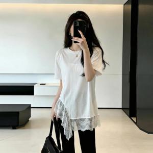 SHIMANQING | Lace Hem Illusion Two-Piece Shoulder T-Shirt for Plus Size Women