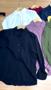 BAJU KEMEJA BLOUSE WANITA OVERSIZE POLOS CASUAL LENGAN PANJANG