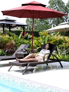 เตียงอาบแดด เตียงกลางแจ้ง เตียงนอน เตียงริมสระว่ายน้ำ 5 ระดับ เก้าอี้ เก้าอี้เอนหลัง หวายเทียมคุณภาพดี ทนทาน Dutchie