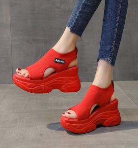 Roman Style Thick Heel Sandals Womens Summer Fashion Fish Mouth Insole Heightening Sports Shoes Korean Version Low Cut PU Lining