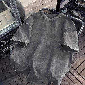 Washed Vintage Mens Short Sleeve T-Shirt American Retro Half Sleeve Body Shirt Pure Cotton Summer Loose Fit Printed Tee