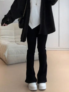 กางเกงยีนส์ทรงขาบานเอวสูงสีดำ ทรงหลวม ทรงเข้ารูป กางเกงขายาวทรงเข้ารูปสำหรับผู้หญิงไซส์ใหญ่ ฤดูใบไม้ร่วง 2024