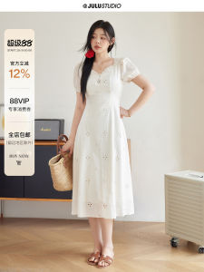 Váy Ngắn Tay Khoét Rỗng Mềm Mại Phong Cách Pháp Cho Phụ Nữ Béo Phì Váy Dài Mùa Xuân 2024 Váy Dài Cổ Điển Bằng Vải Polyester