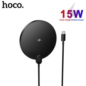 HOCO CW62 Qi 15W Type-C Wireless Charger Cable Desktop Wireless Fast Charger With LED Digital Display For Smartphone/TWS Earphones Wireless Mini Charging Pad1.2M Length