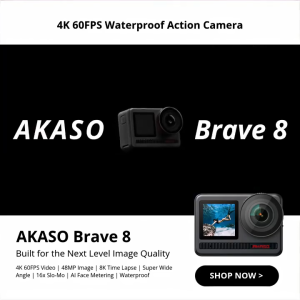 AKASO Brave 8 - Action Camera | 4K60fps Video | 48MP Image | 8K Time Lapse | HindSight Pre-Record | 16x Slo-Mo