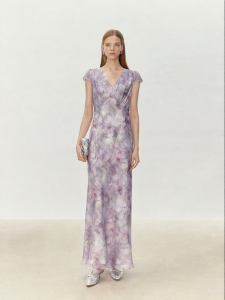 Elegant Slimming Dress V-Neck Double Layer Print