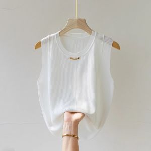 Ice Silk Sleeveless Tank Top White Loose Fit For Suits