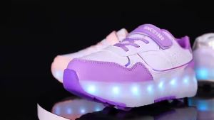 Children LED Light Sneakers 4 Wheels Luminous Shoes with Wheels Lights Rechargeable Girls Boys Women Kids Roller Skates Shoes