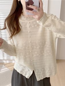 เสื้อสเวตเตอร์คอปกสูงสำหรับผู้หญิง ผ้าถัก ผ้าขนสัตว์ ฤดูใบไม้ร่วง/ฤดูหนาว เสื้อชั้นในลูกไม้ คอวี แขนยาว ปกติ