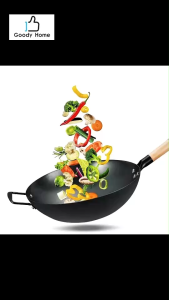 Goody Home กระทะเหล็ก กระทะเหล็กก้นลึก แข็งแรงไม่บิดเบี้ยว มีด้ามจับทำจากไม้
