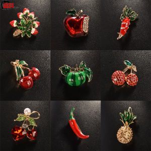 Fashionable Alloy Oil Paint Fruit Brooch Pin Womens Jewelry Fixed Anti-Light Diamond Brooch Pin Versatile Small Accessory