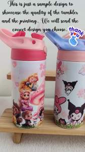 Vyveal FREE CUSTOMIZE Cute Kawaii My Melody Cinnamoroll & Kurumi 12oz Water Bottle – Adorable Kids Aquaflask BPA-Free & Spill-Proof – Ideal for School & Gifts