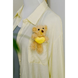 Dopamine Lemon Yellow Mini Bear Heart Couple Pins Clothes Accessories Soft Plush Toys Original Design Couple Hanging Ornaments