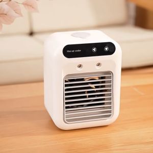 (3 years warranty) Mini Air Cooler USB Charging 1800mAh Small Air Conditioner Fan 2 Spout Humidifier Desktop Water Cooling Fan Home Dormitory Office Camping Mobile Fan