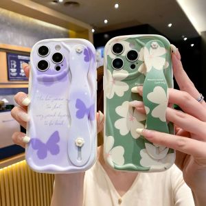 Fashion Flower Butterfly Phone Case For OPPO A18 A60 A79 A54 A55 A98 A17 A16 A17K A16K A15 A15s A58 A78 A52 A72 A92 A31 A5 A9 A11X A53 A32 A3s A5s A74 A94 A1K A73 A93 F7 F9 F11 Pro Wrist Band Wave Edge Soft TPU Back Cover