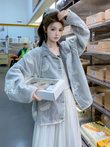 Gray Blue Korean Style Short Embroidered Denim Jacket Womens Loose Slimming Versatile Coat Autumn New Arrival Ladies Fashion