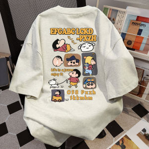 เสื้อยืดคอกลมแขนสั้นผ้าฝ้ายแท้พิมพ์ลายการ์ตูนสไตล์อเมริกันสำหรับผู้หญิงในช่วงฤดูร้อนปี 2025 เสื้อชั้นในหลวมๆ สีขาวและสีเทา