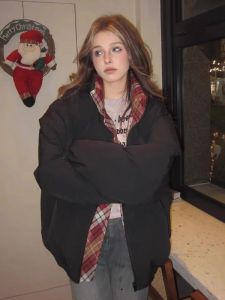 Trendy Design Thickened Bread Style Cotton Jacket Loose Outerwear for plus Size Women American Retro Style Cotton Coat