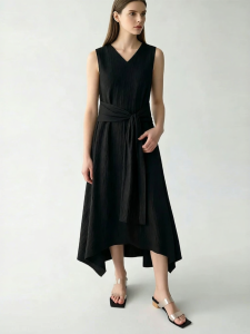 AMII | V-Neck Sleeveless Linen Blend Irregular Hem Casual Dress