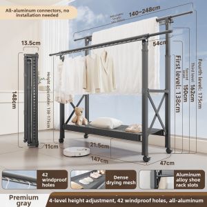 MINGZHI | Heavy-duty Anti-wind Folding Floor Clothes Rack